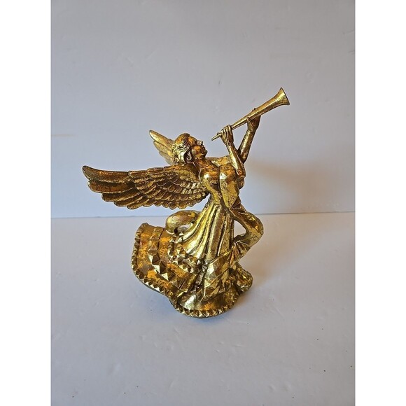 ANGEL Angels TREE Topper CHRISTMAS Decoration GOLD Holiday HORN Ornament STATUE - Picture 1 of 6